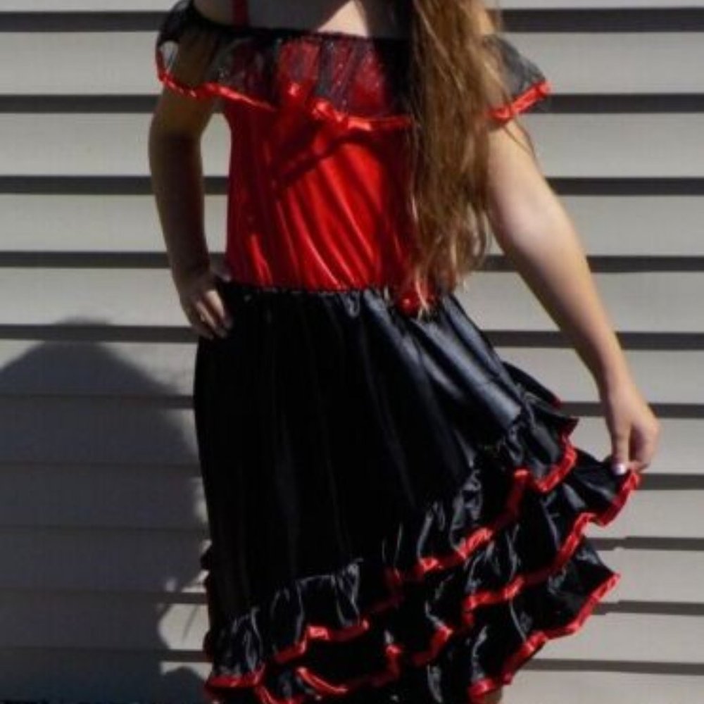 Girls Youth Spanish Flamenco Dress Red n Black Size Large 12-14
